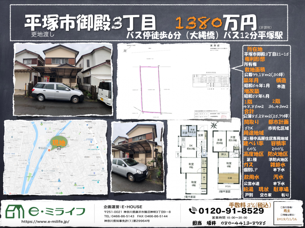 平塚市御殿3丁目土地（古屋付き）1月19日（土）・1月20(日）